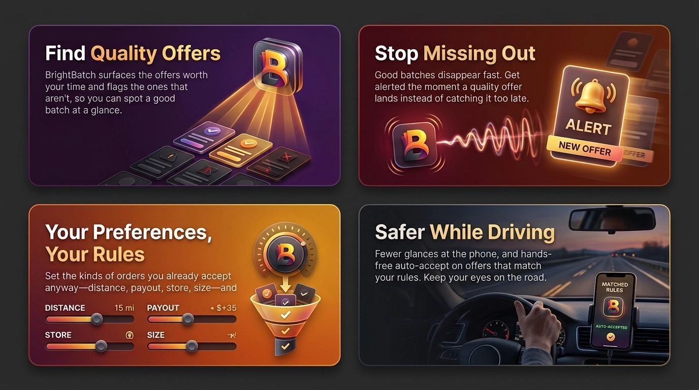 BrightBatch order cards showing quality offers at a glance